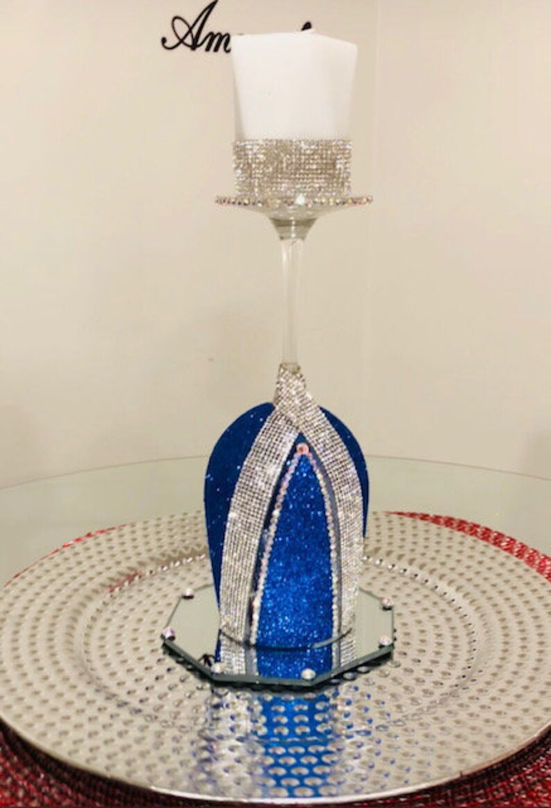 King Candle Holder Design Decorated Glass Royal Blue Etsy
