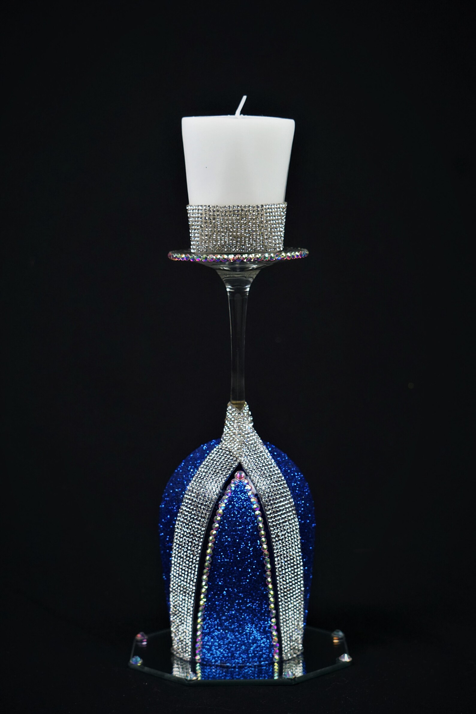 King Candle Holder Design Decorated Glass Royal Blue Etsy
