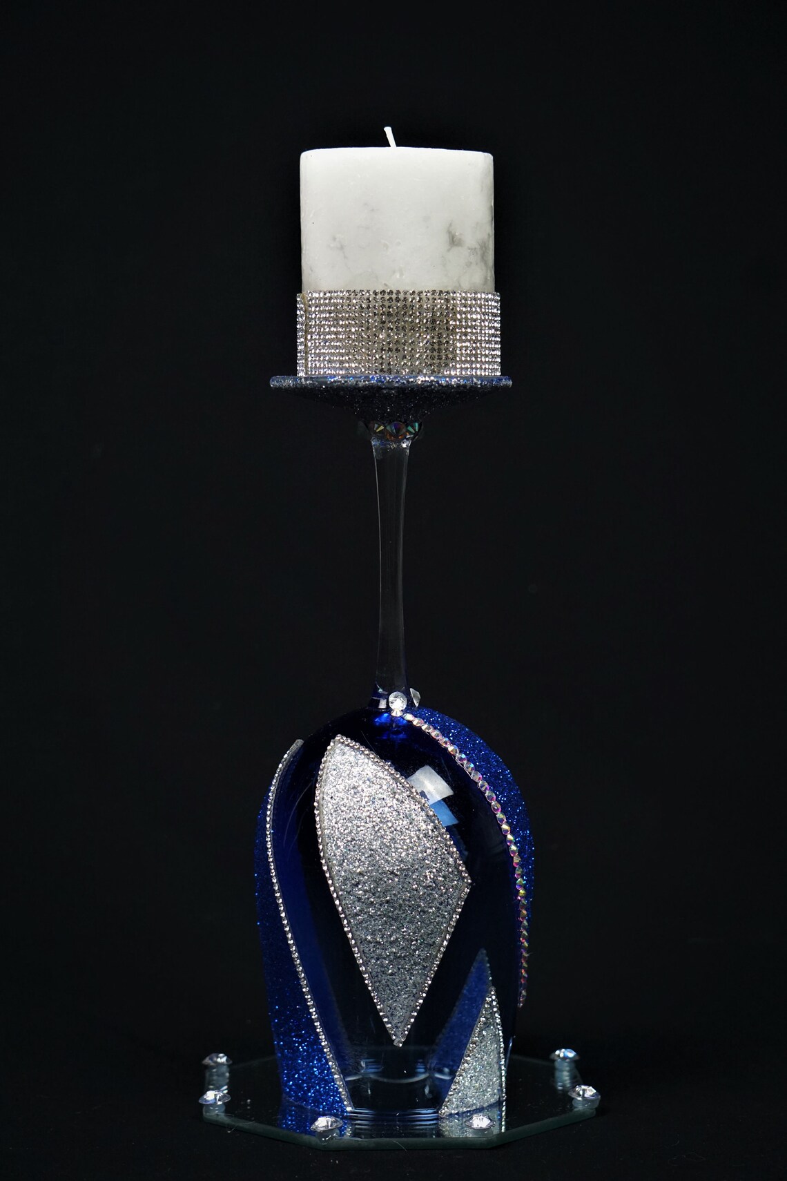 Prince Candle Holder Decorated Glass Royal Blue Gentleman Etsy