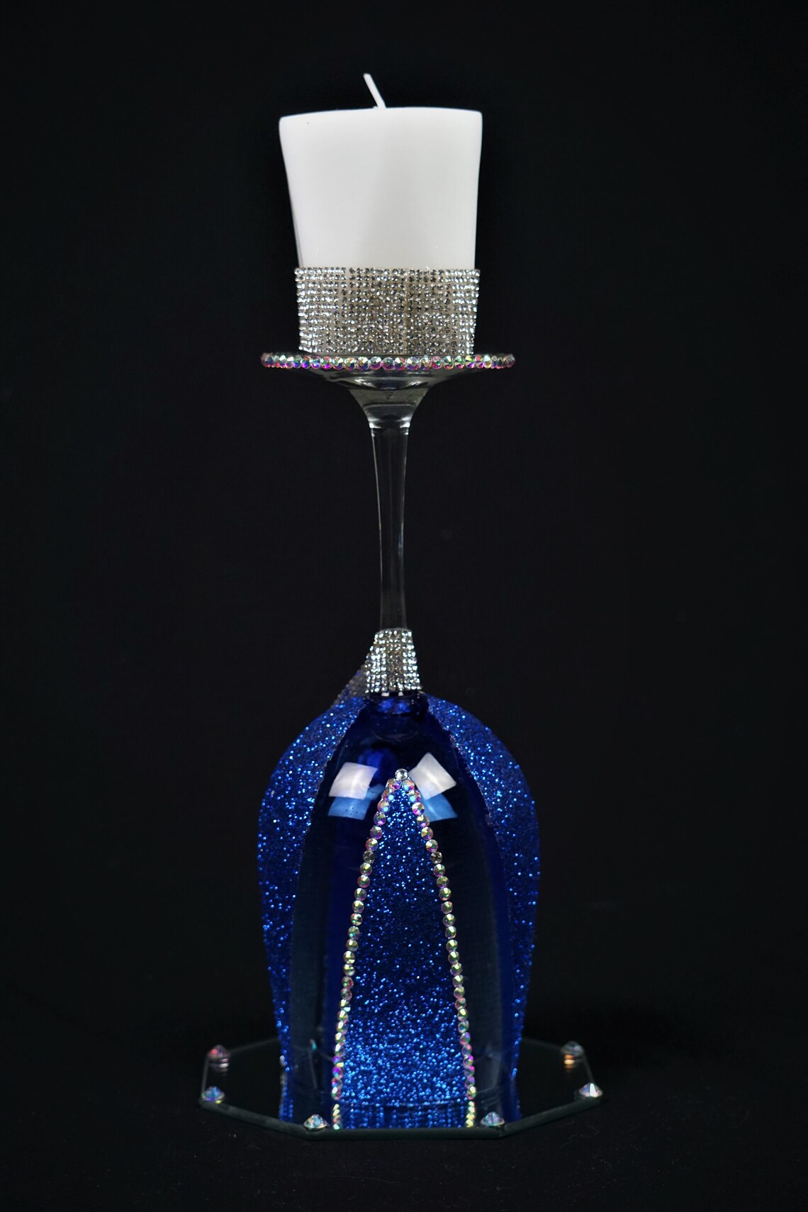 King Candle Holder Design Decorated Glass Royal Blue Etsy
