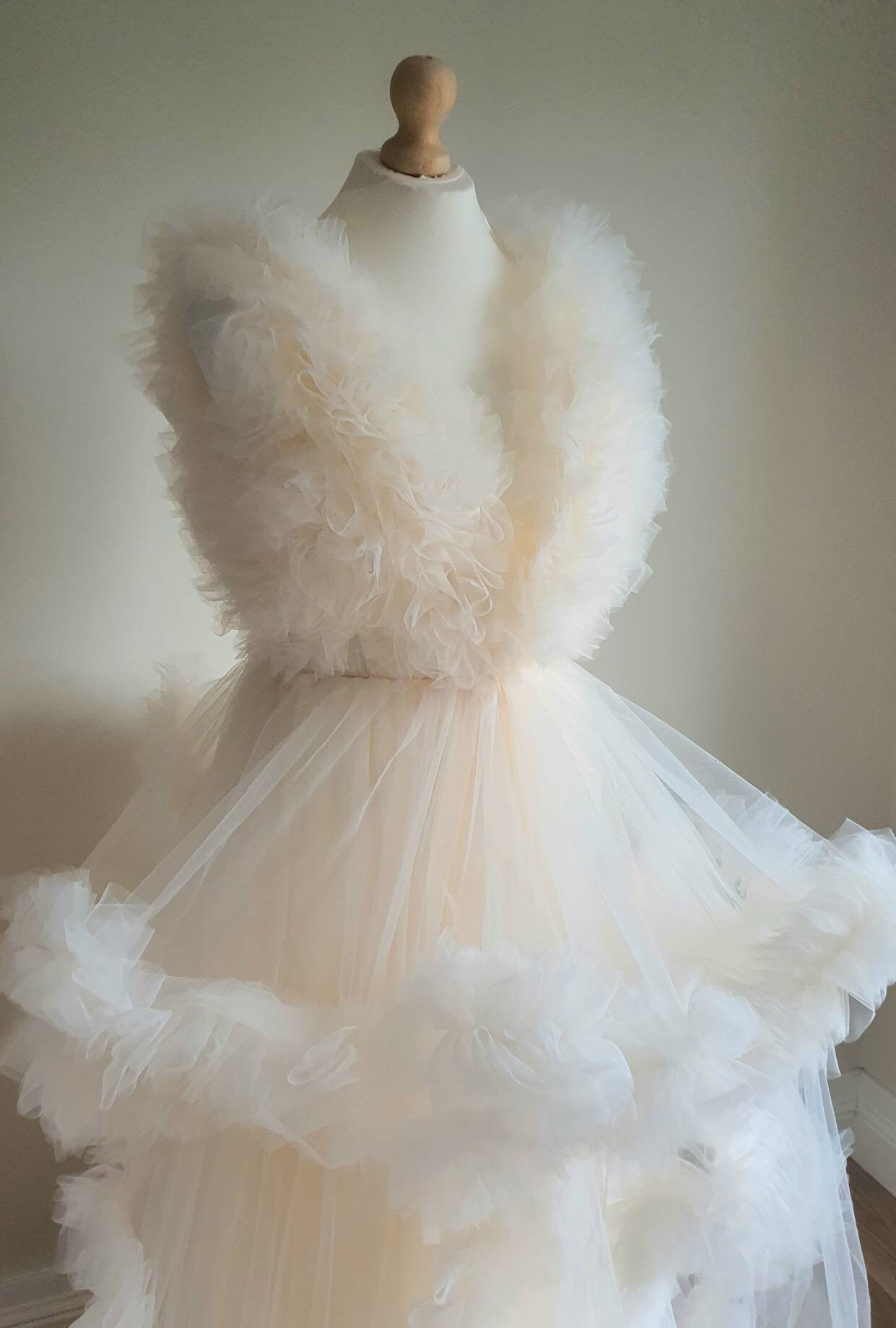 Luxury Ruffled Tulle Robe Long Maternity Dress White Maternity Gown - Etsy