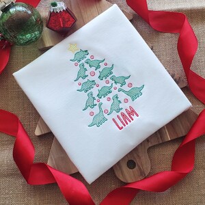 Dinosaur Christmas Tree Shirt, Dino Holiday Outfit, Kids Fun Dino Shirt