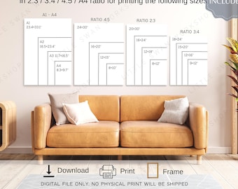 Frame Size Chart, Wall Art Ratio Sizing Guide, Living Room Wall Display, Digital Poster Sizes, A4, 2:3