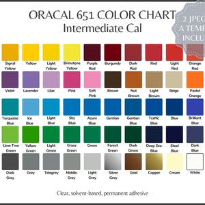 ORACAL 651 Color Chart - Oracle 651 Permanent Vinyl Color Guide, 2 ready to use JPG&#39;s + fully editable Canva template, All Colors