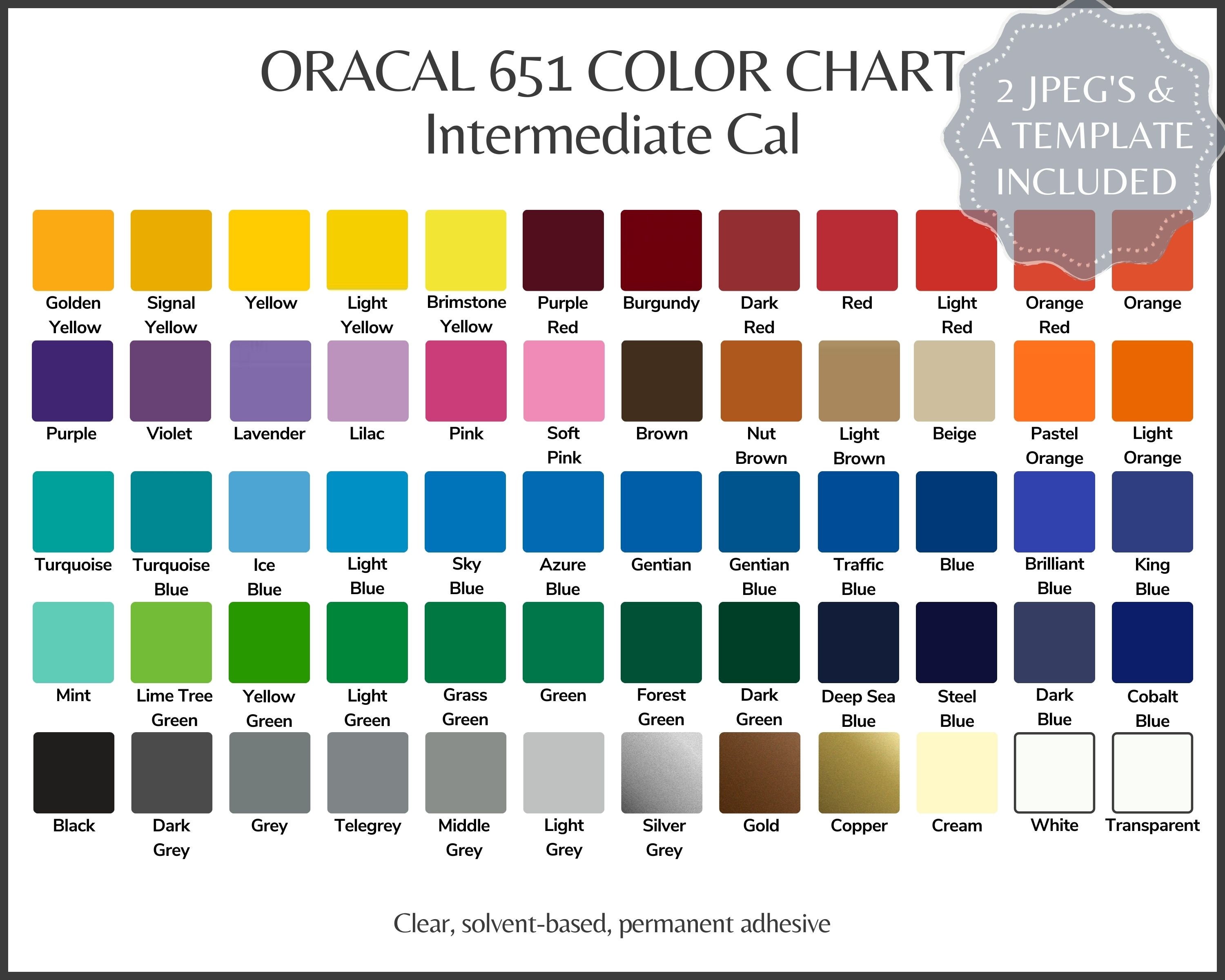 ORACAL 651 Color Chart Oracle 651 Permanent Vinyl Color Guide, 2 Ready to  Use Jpg's Fully Editable Canva Template, All Colors 