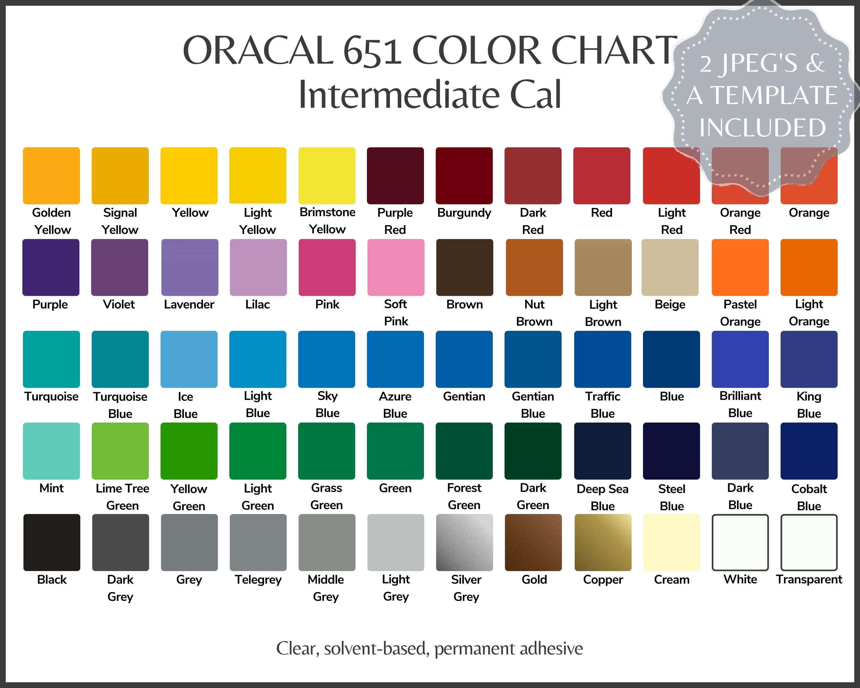 ORACAL 651 Vinyl Color Options Chart