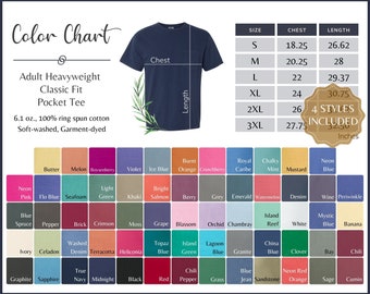 Comfort Colors 6030 Color Chart and Size Guide (Digital Download)