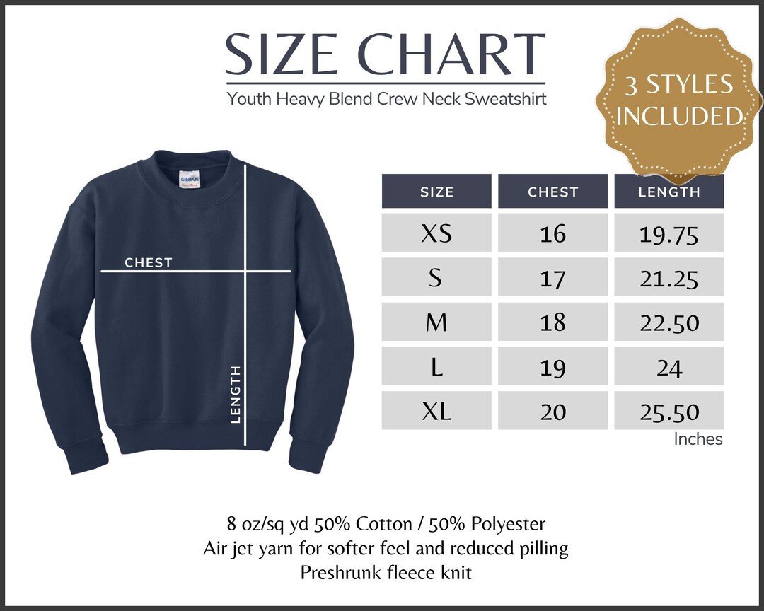Gildan 18000B Size Chart, Gildan G180B Youth Sweatshirt Size