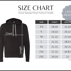 Bella Canvas 3719 Size Chart 3719 Unisex Sponge Hoodie Size Table Bella ...