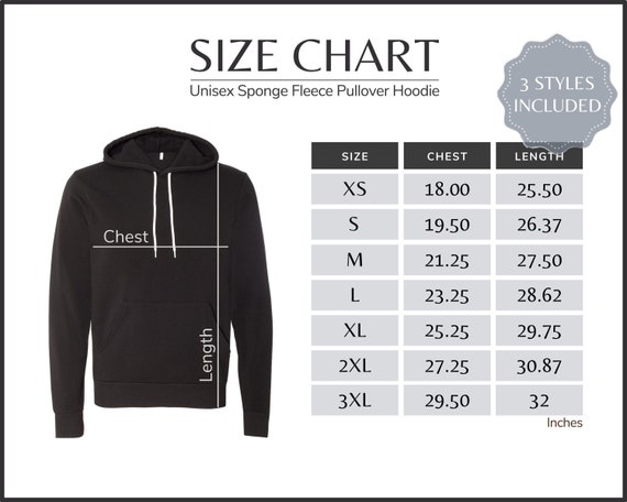 Bella Canvas 3719 Size Chart 3719 Unisex Sponge Hoodie Size | Etsy