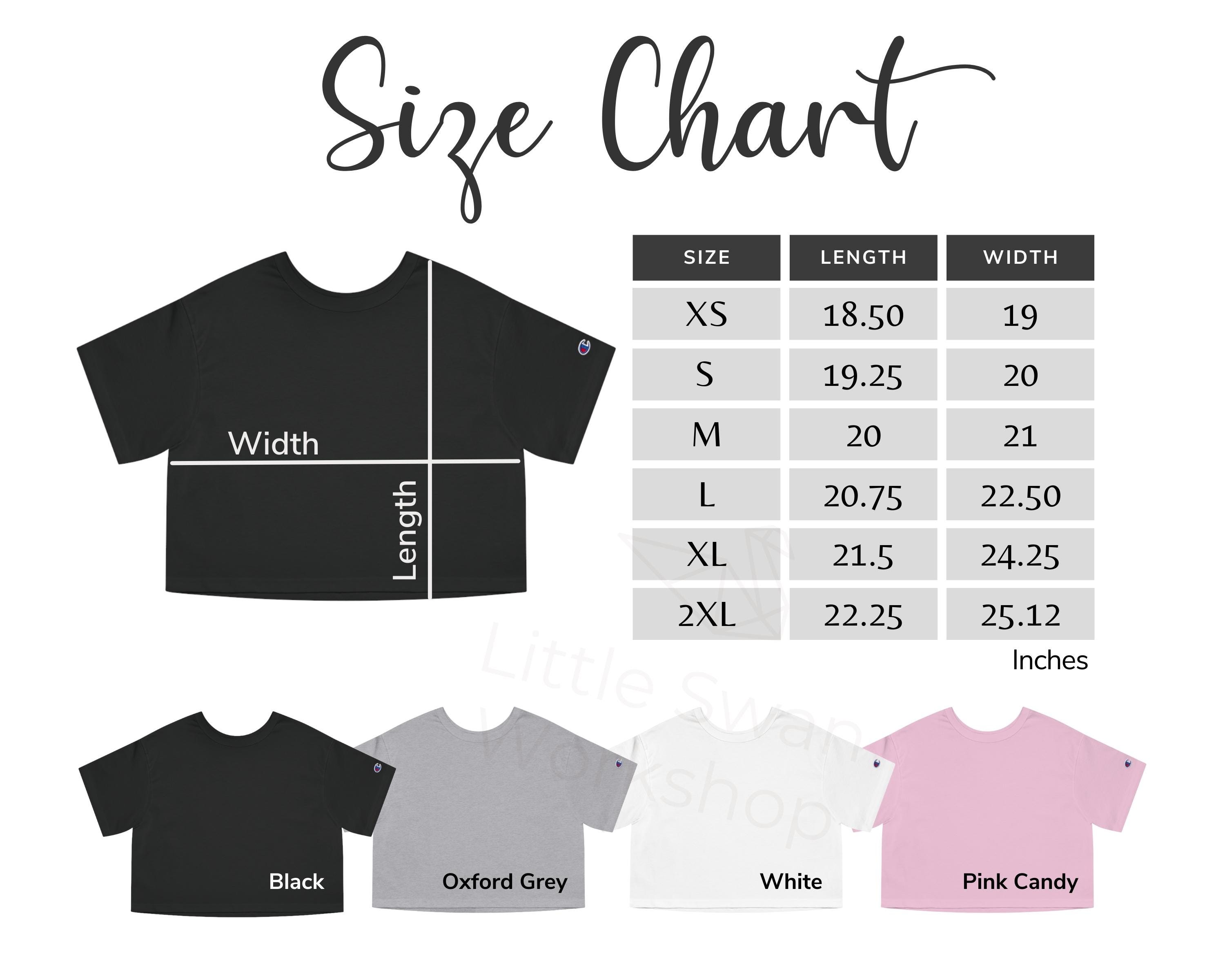 Champion Cropped T-shirt Size Chart, T453W Sizing Guide (digital