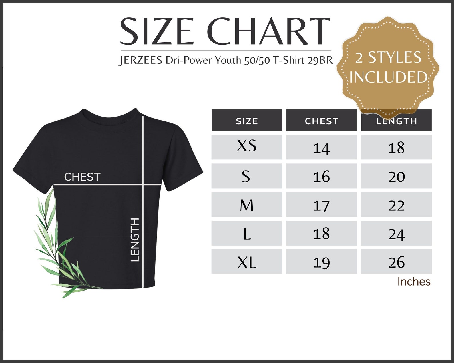 Jerzees 29BR Size Chart Jerzees 29BR Youth T-shirt Size | Etsy
