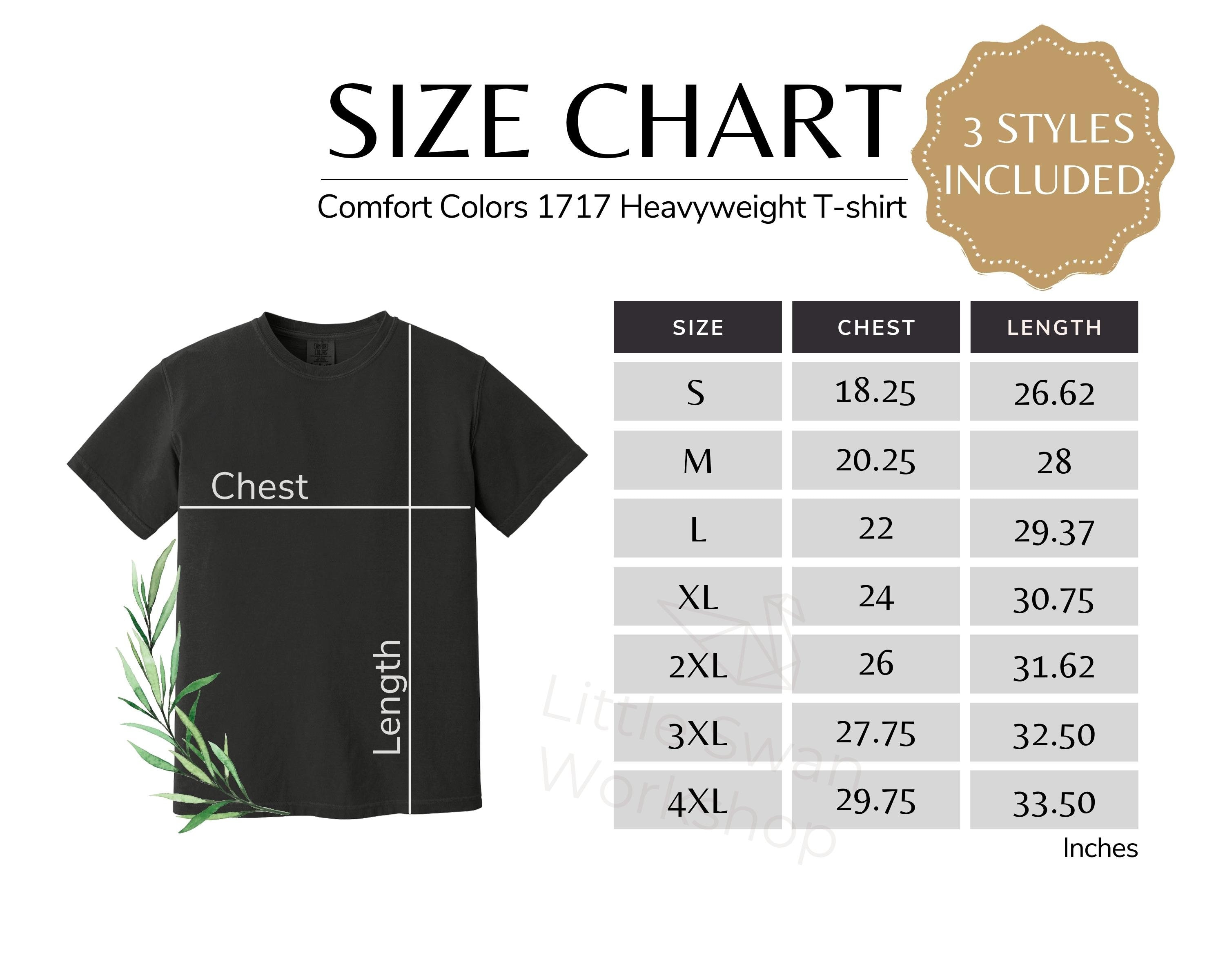 Comfort Colors 1717 Size Chart: T-shirt Sizing Guide (digital