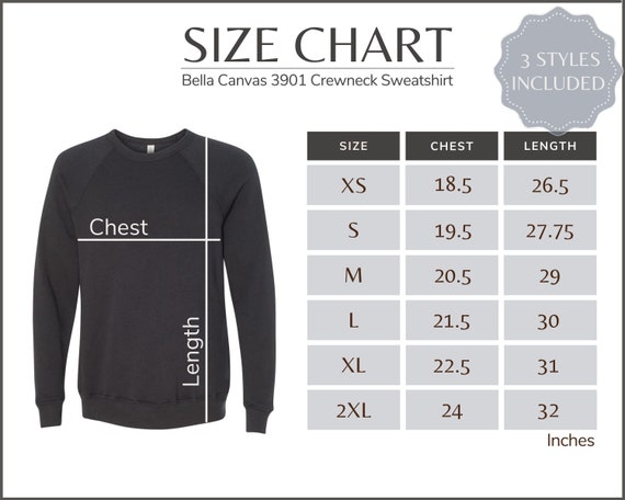 Bella Canvas 3901 Size Chart 3901 Crewneck Sweatshirt Size - Etsy UK