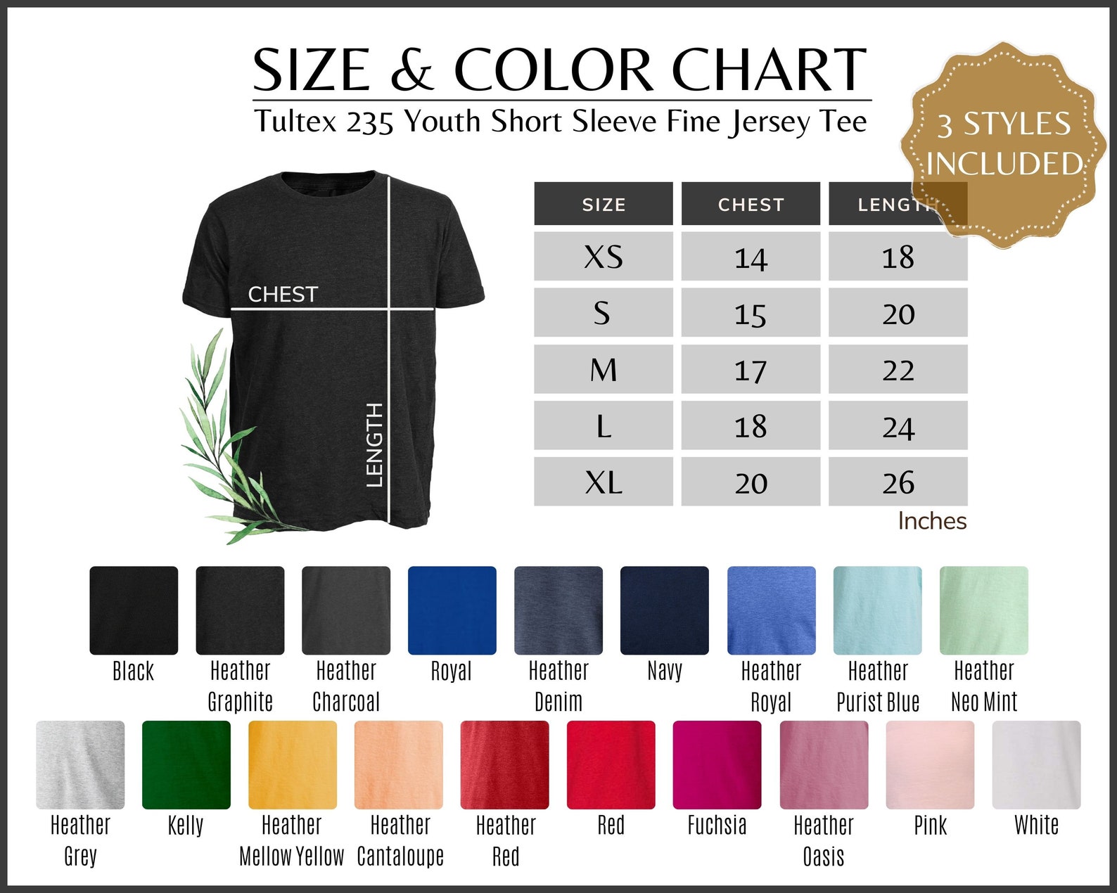 Tultex 235 Color Chart 235 Tultex Youth Tee Every Color and | Etsy