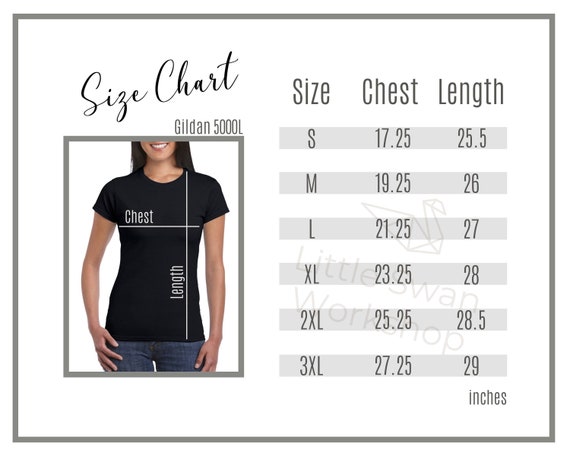 Gildan 5000L Size Chart, G500L Shirt Size Guide, 5000L T-shirt