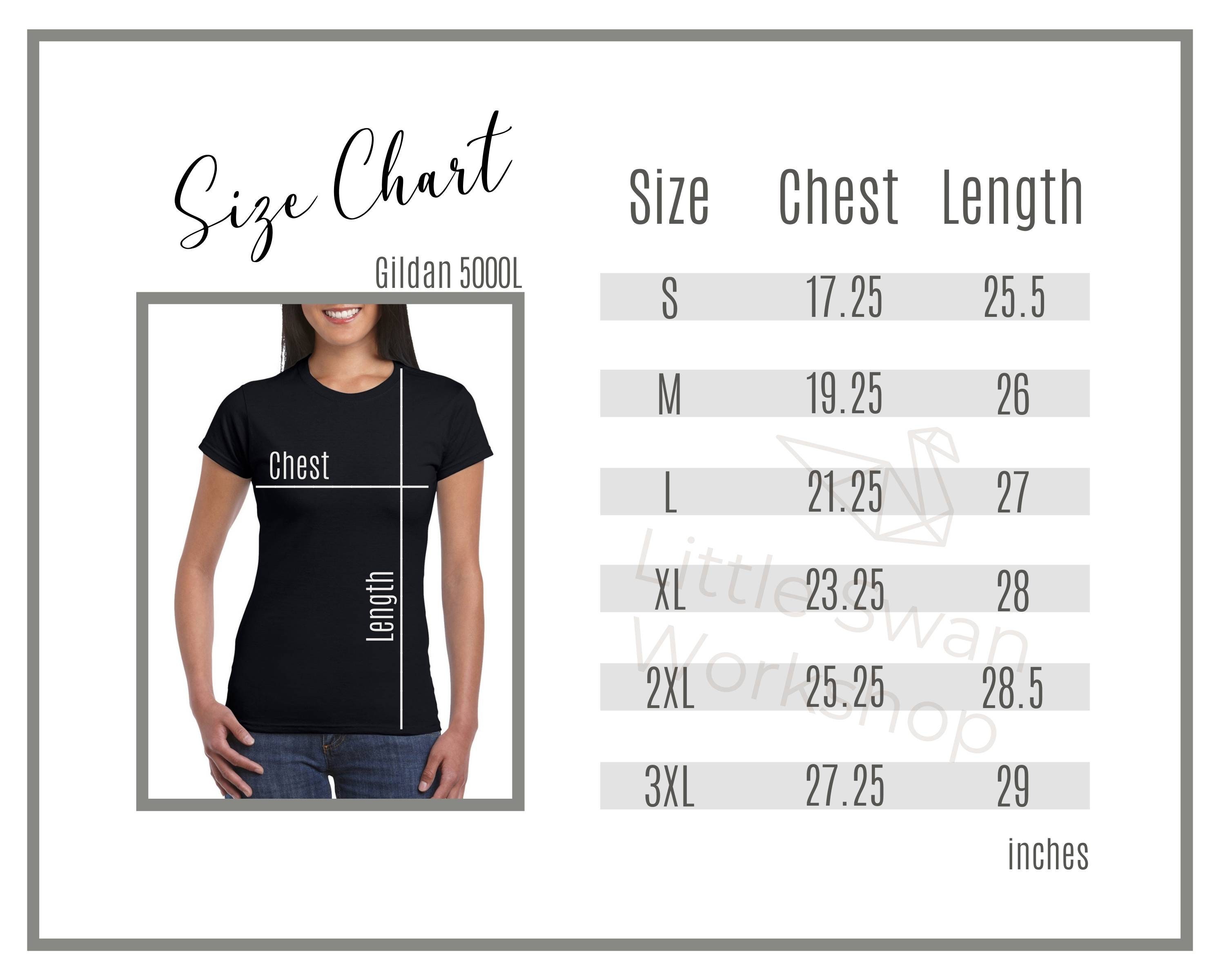 Gildan 5000L Size Chart, Gildan G500L Shirt Size Guide, Gildan Mockup ...