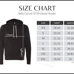 Bella Canvas 3719 Size Chart 3719 Unisex Sponge Hoodie Size - Etsy