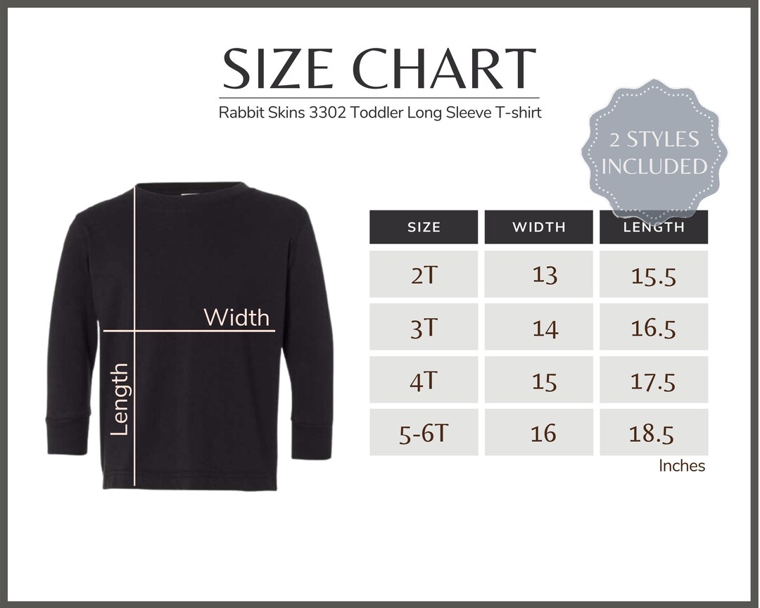 Rabbit Skins 3302 Size Chart Toddler Long Sleeve Tshirt Size Table