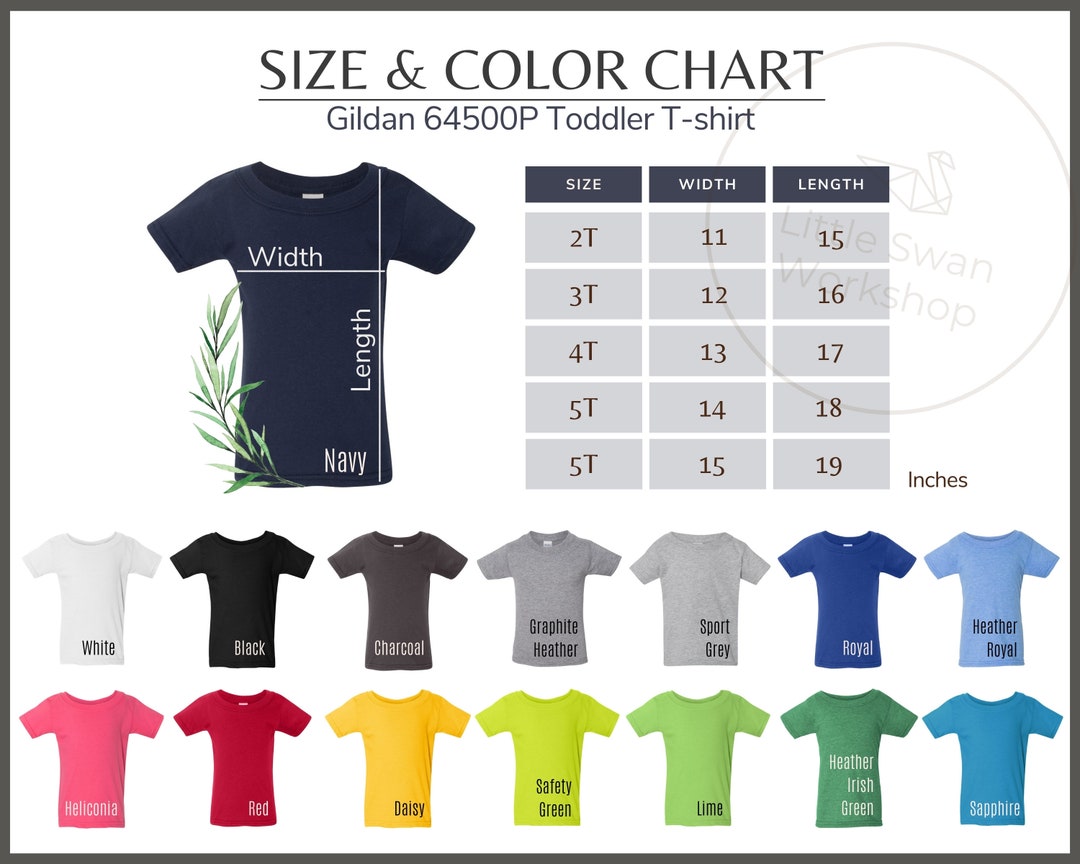 Gildan 64500P Size and Color Chart, G645P Toddler T-shirt Size Chart ...