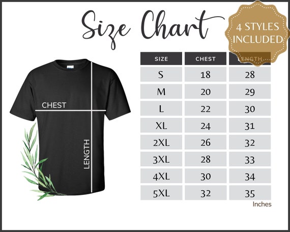 Gildan 2000 Size Chart - Gildan G200 Size Guide - Gildan 2000