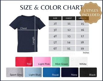 Gildan 5100P Color and Size Chart, G510P Toddler Sizing Guide, 5100P Size and Color Guide