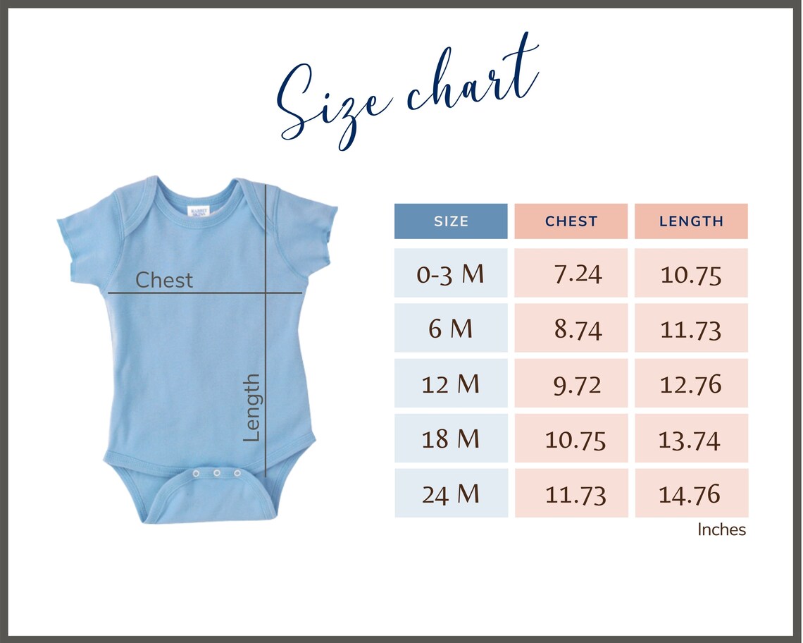 Rabbit Skins 4400 Size Chart Infant Baby Bodysuit Size Chart Etsy