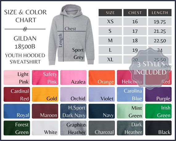 Gildan 18500B Color Chart Gildan G185B Youth Sweatshirt Size | Etsy