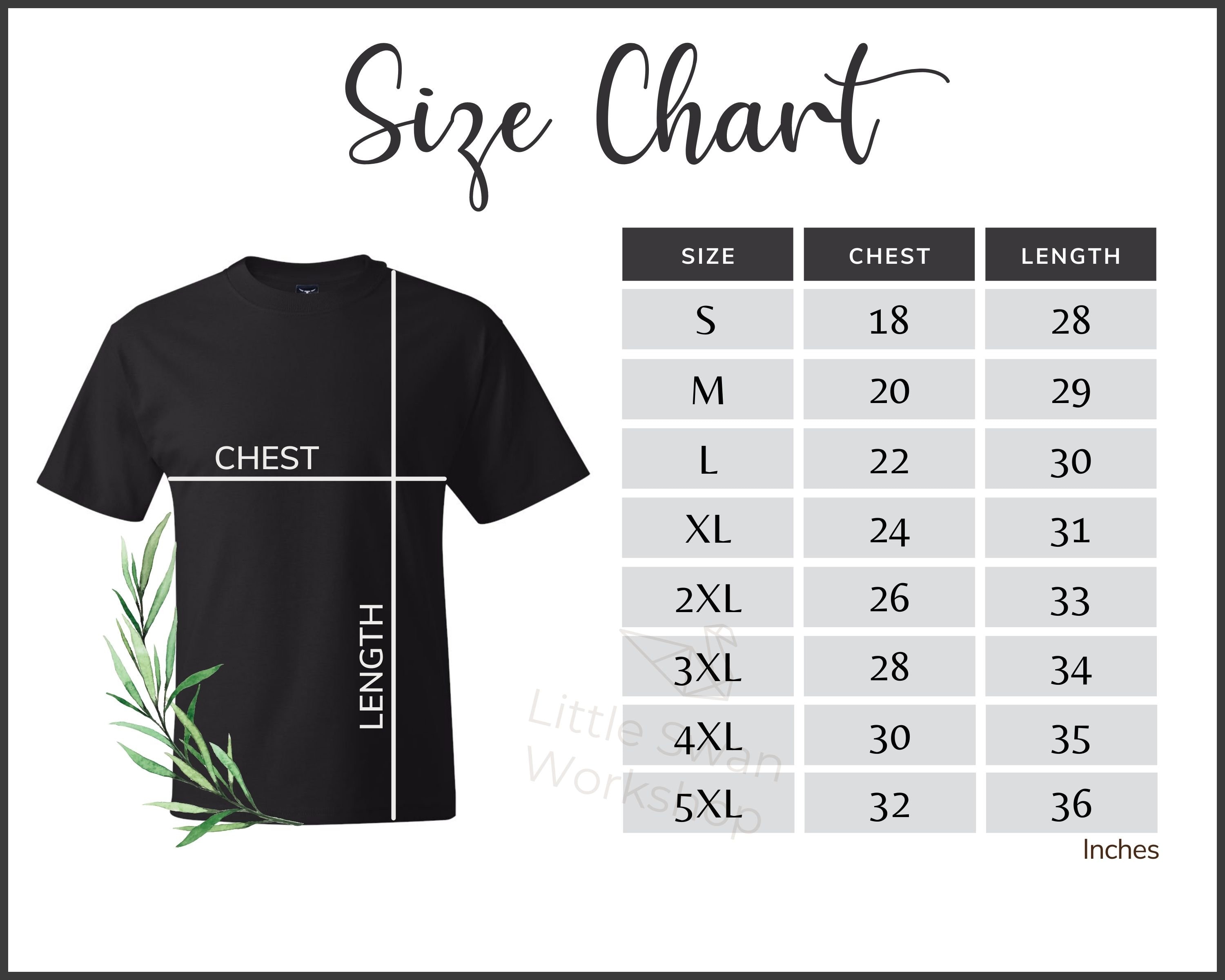 Hanes Beefy-T 5180 Size Chart, Hanes 5180 T-shirt Size Guide, Hanes 5180  Black Mockup and Size Table