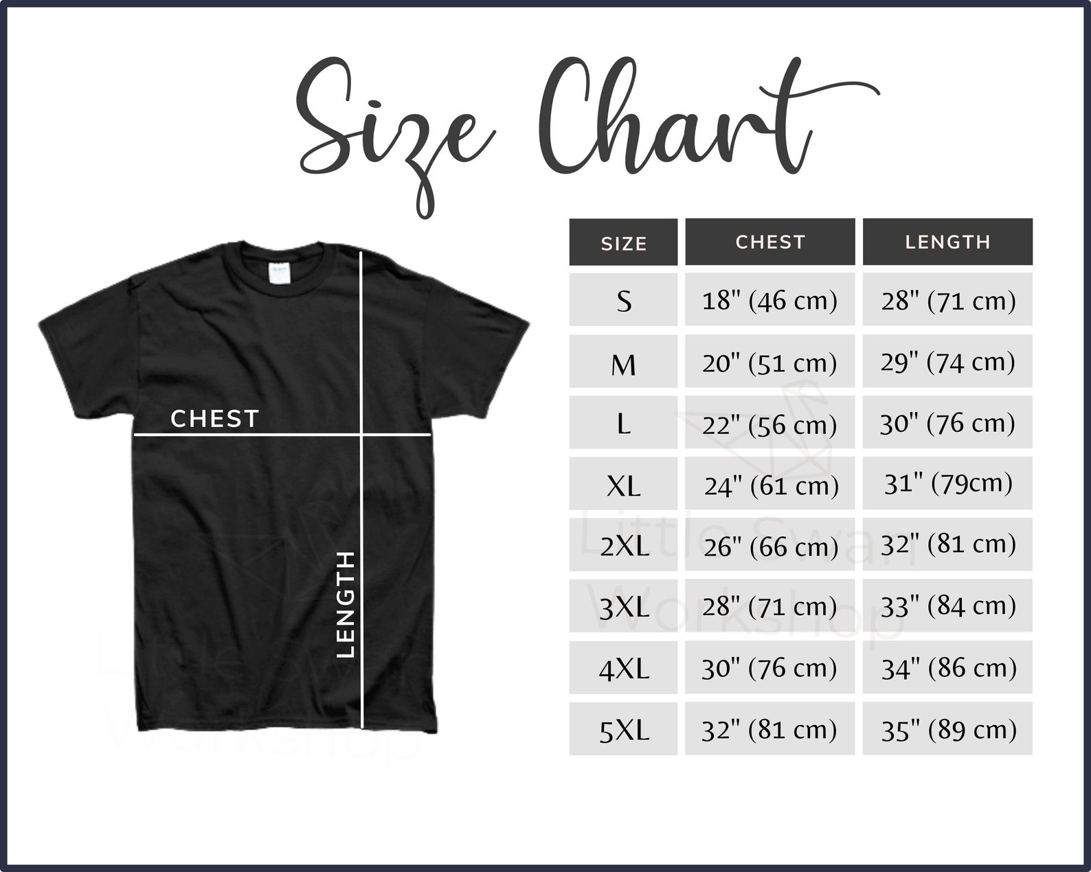 Gildan 5000 Size Chart Inch & Cm Metric Size Guide G500 Size | Etsy