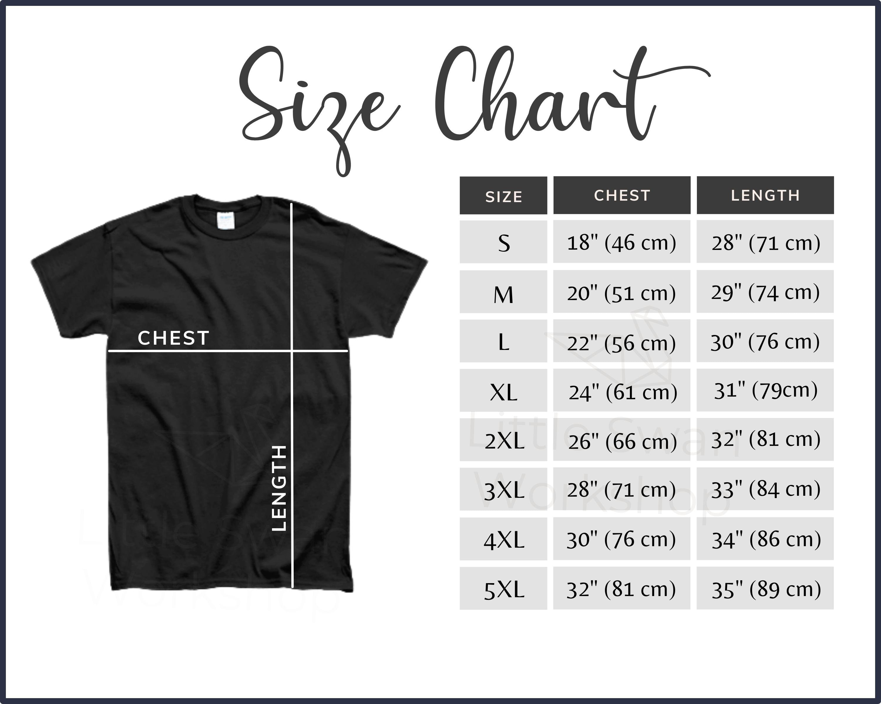 Gildan 5000 Size Chart Inch & Cm Metric Size Guide G500 Size - Etsy