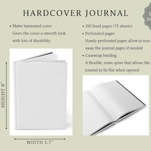 Matte Cover Journal Hardcover Journal Matte Size Chart, Notebook Sizing Guide, 5 Background ...