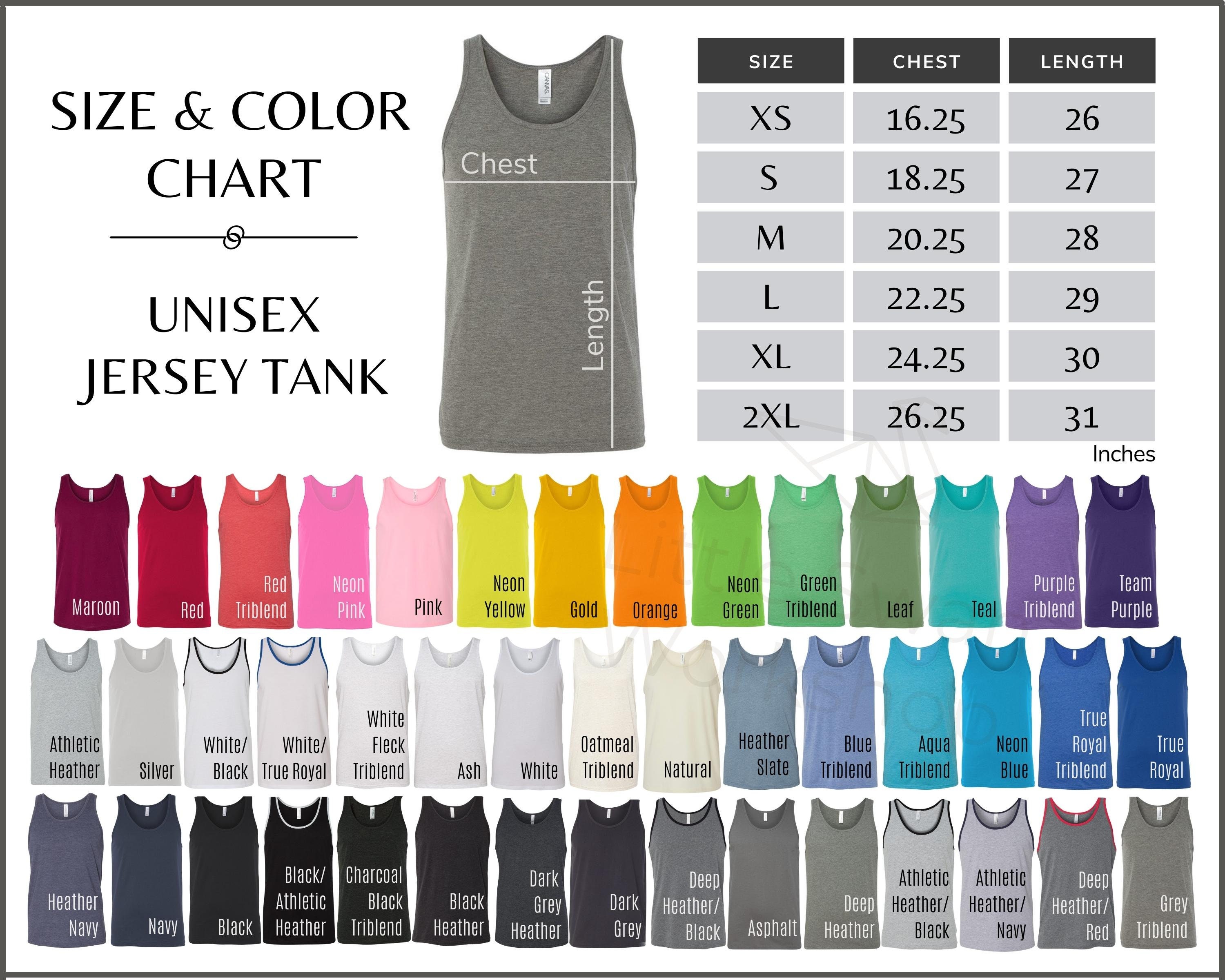Bella Canvas 3480 Color Chart 3480 Unisex Tank Size And Color Guide 
