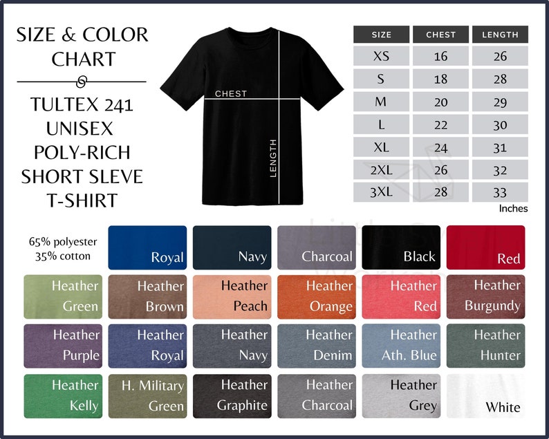 Tultex 241 Color Chart 241 Tultex Poly Rich T-shirt Color | Etsy