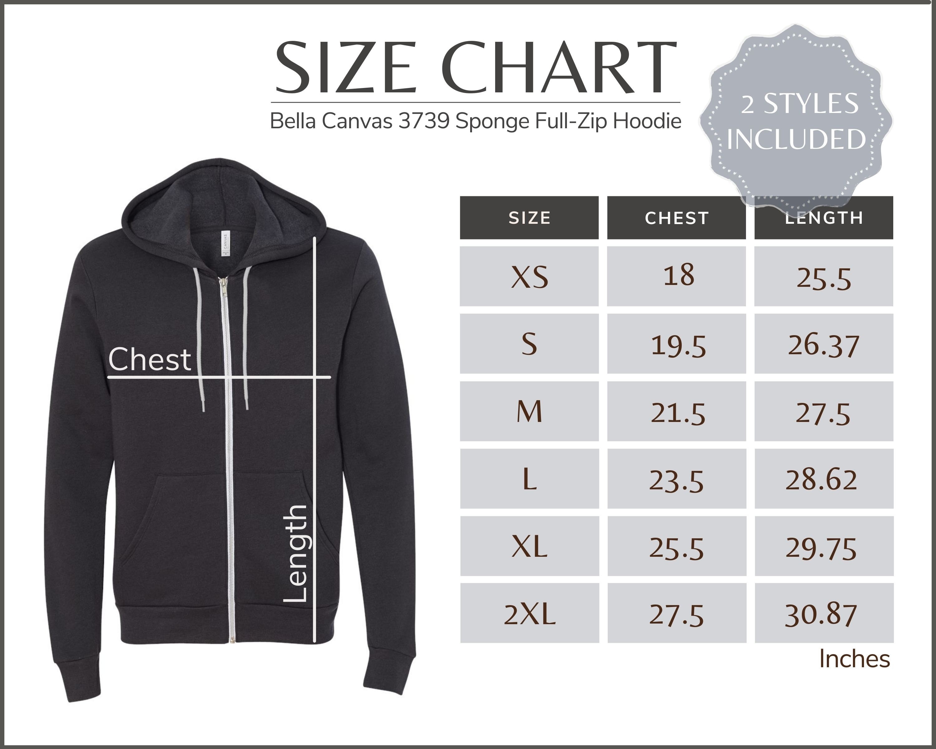 Bella Canvas 3739 Size Chart 3739 Unisex Sponge Full-zip Hoodie