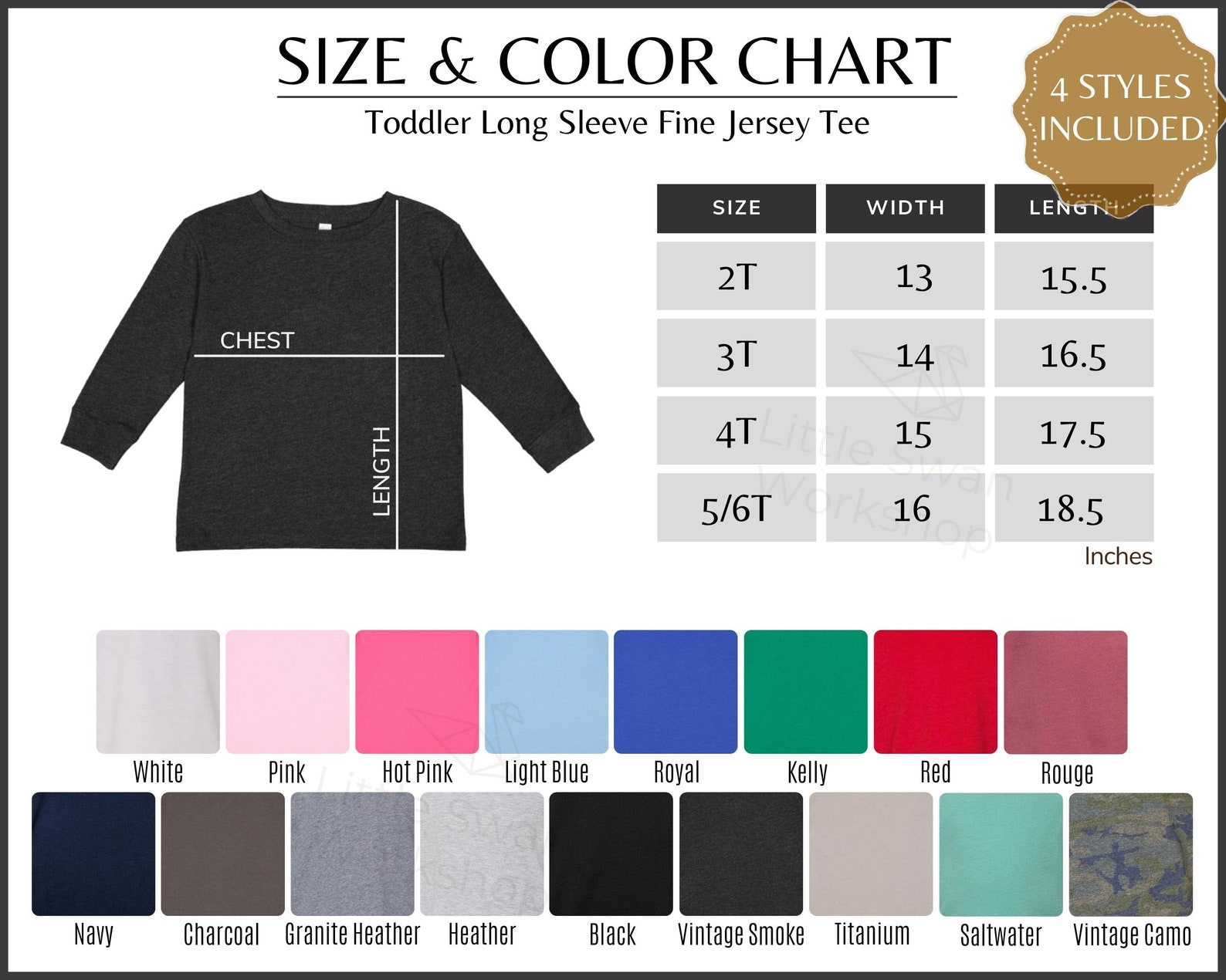 Rabbit Skins 3302 Color Chart Toddler T-shirt Color and Size Table ...