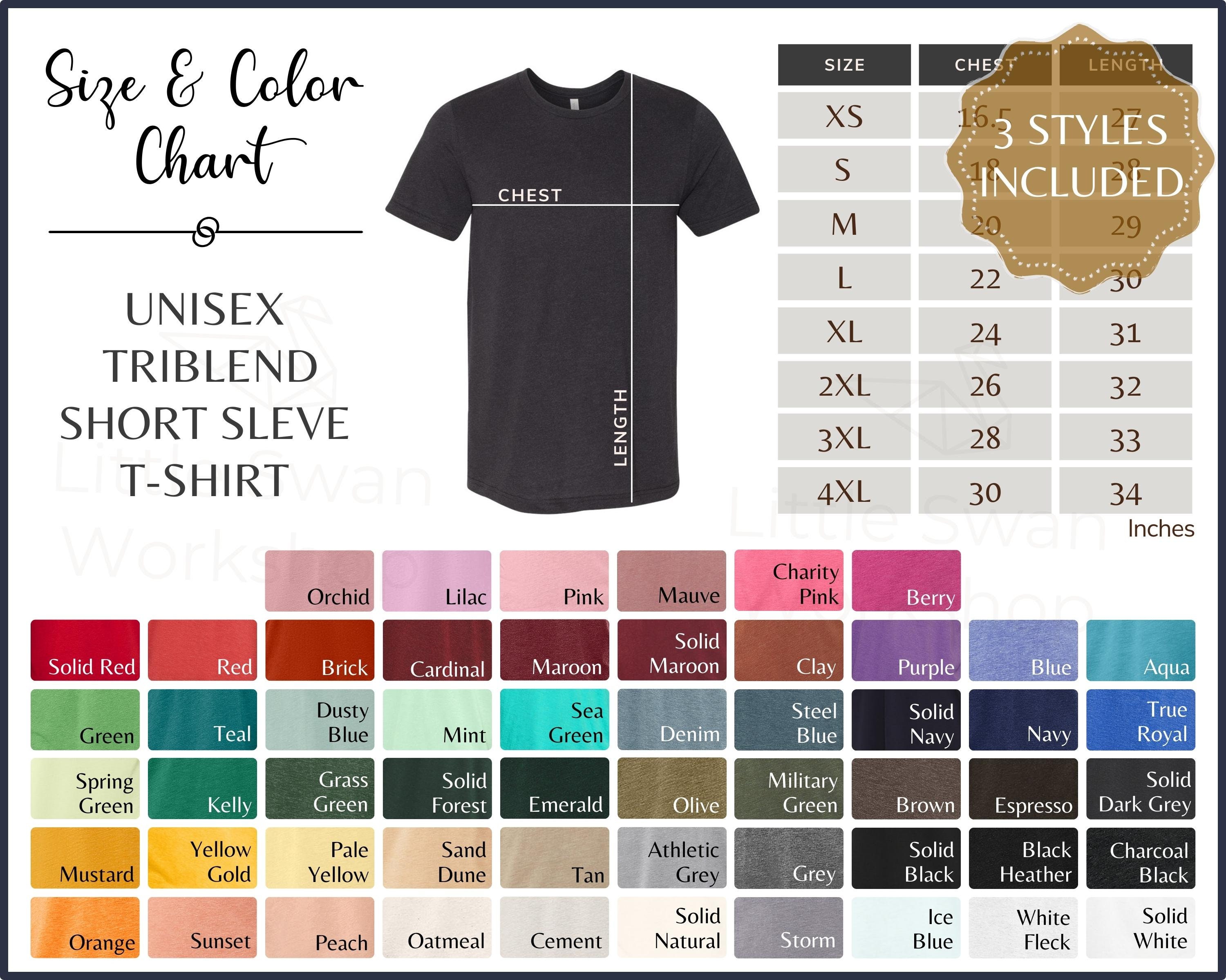Bella Canvas 3413 Color Chart 3413 Adult Triblend Size and - Etsy