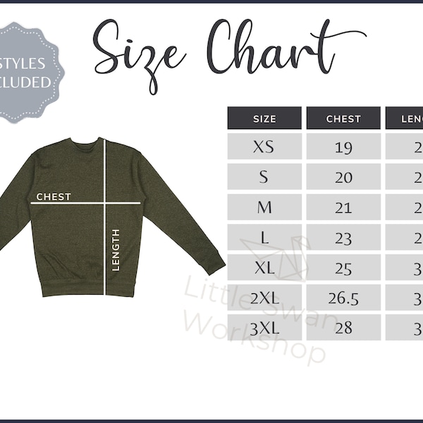 Cotton Heritage M2480 Size Chart - M 2480 Size Guide - M2480 Cotton Heritage Mockup and Size Table