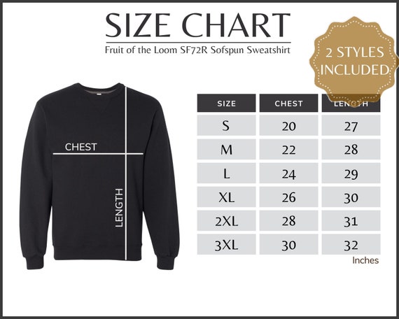 Size Chart Fruit of the Loom SF72R - Etsy