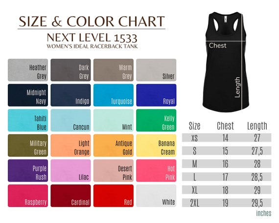 Next Level 1533 Color Chart Next Level Tank Top 1533 Size | Etsy