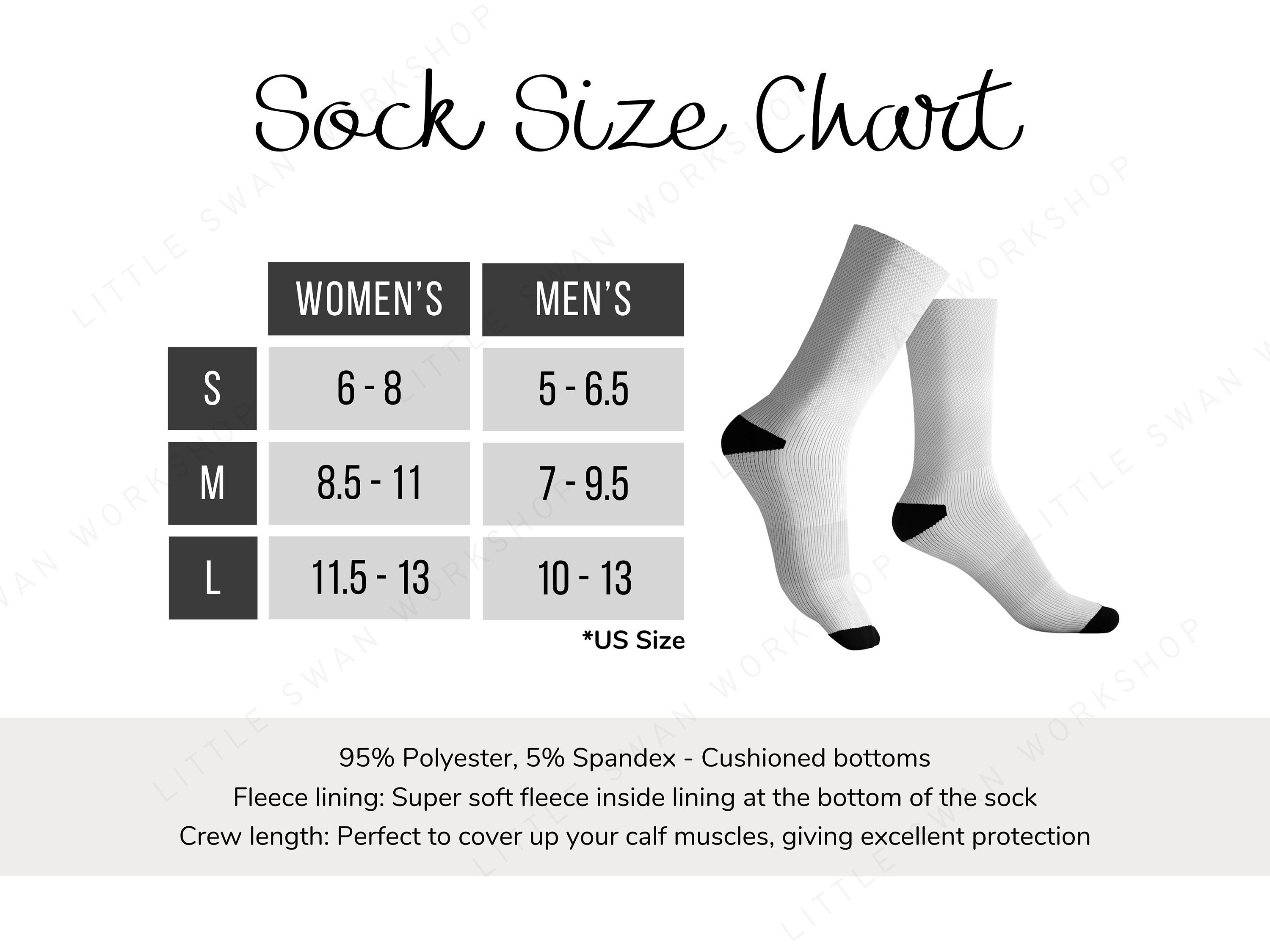 Sublimation Sock Size Chart, AOP Sizing Guide, 2 Versions Included ...