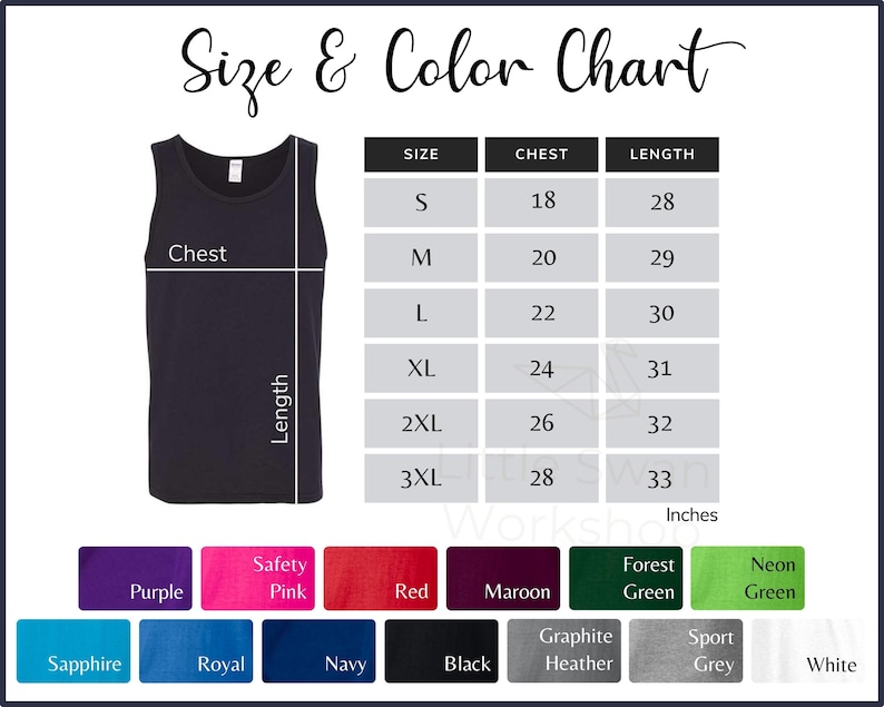 Gildan 5200 Color Chart G520 Tank Top Size and Color Guide - Etsy