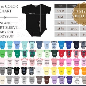 Rabbit Skins 4400 Color Chart - Infant Baby Bodysuit Size and Color Table - Rabbit Skins 4400 Every Color Mockup and Size Guide, All Colors