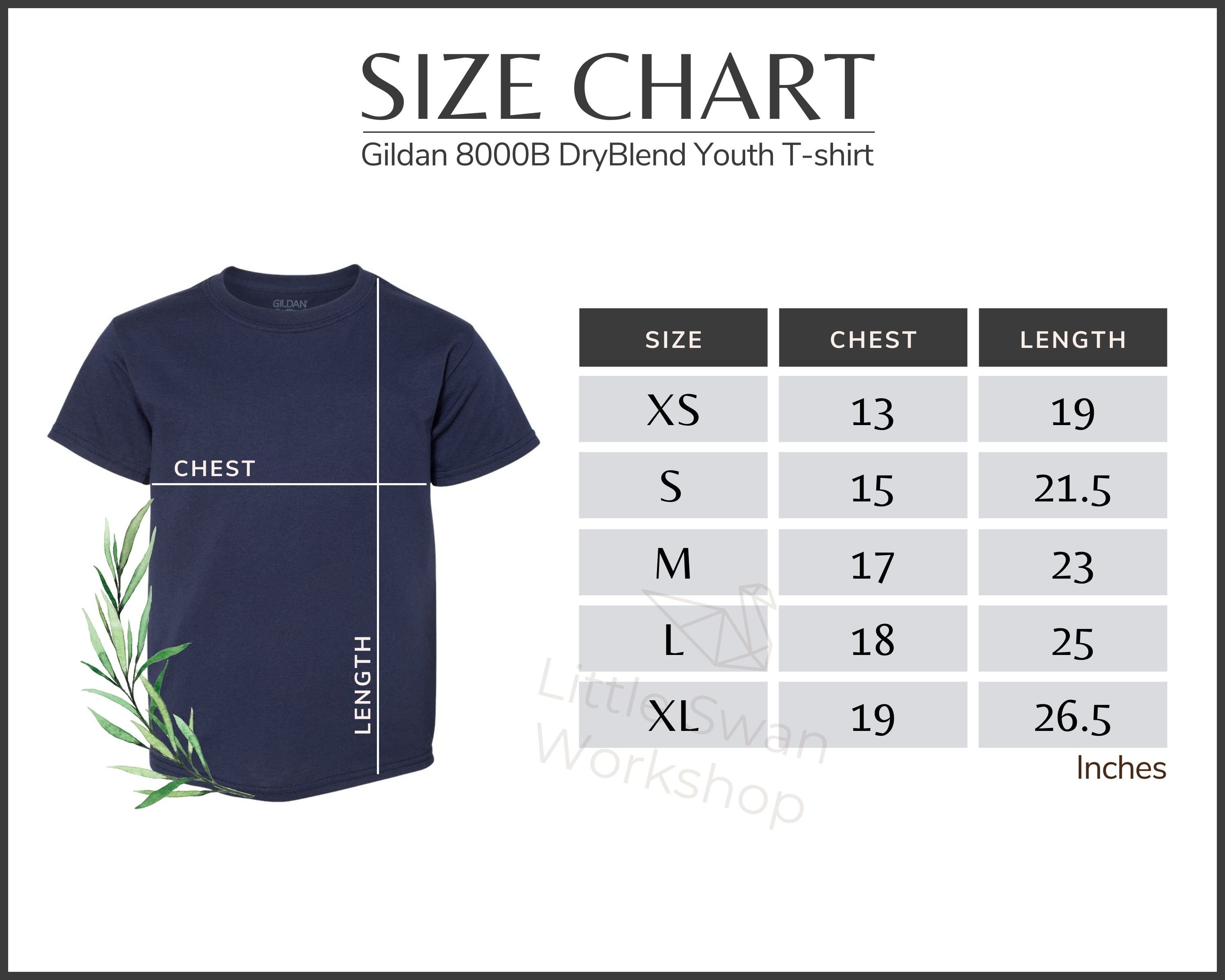 Gildan 8000B Size Chart Gildan G800B Youth Dryblend T-shirt - Etsy UK