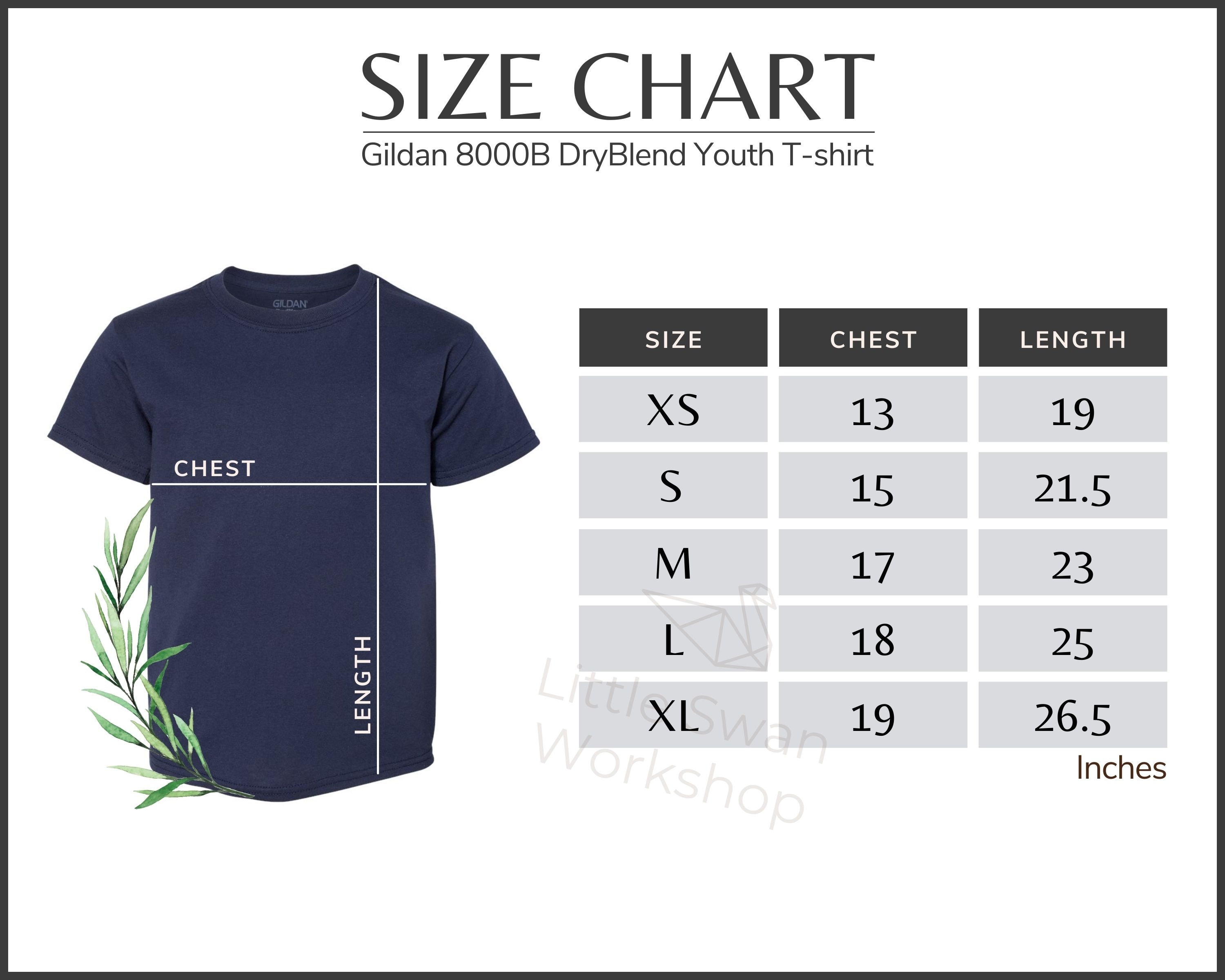 Gildan 8000B Size Chart Gildan G800B Youth Dryblend Tshirt Etsy UK
