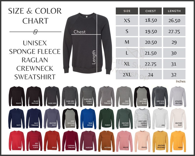Bella Canvas 3901 Color Chart 3901 Crewneck Sweatshirt Color | Etsy