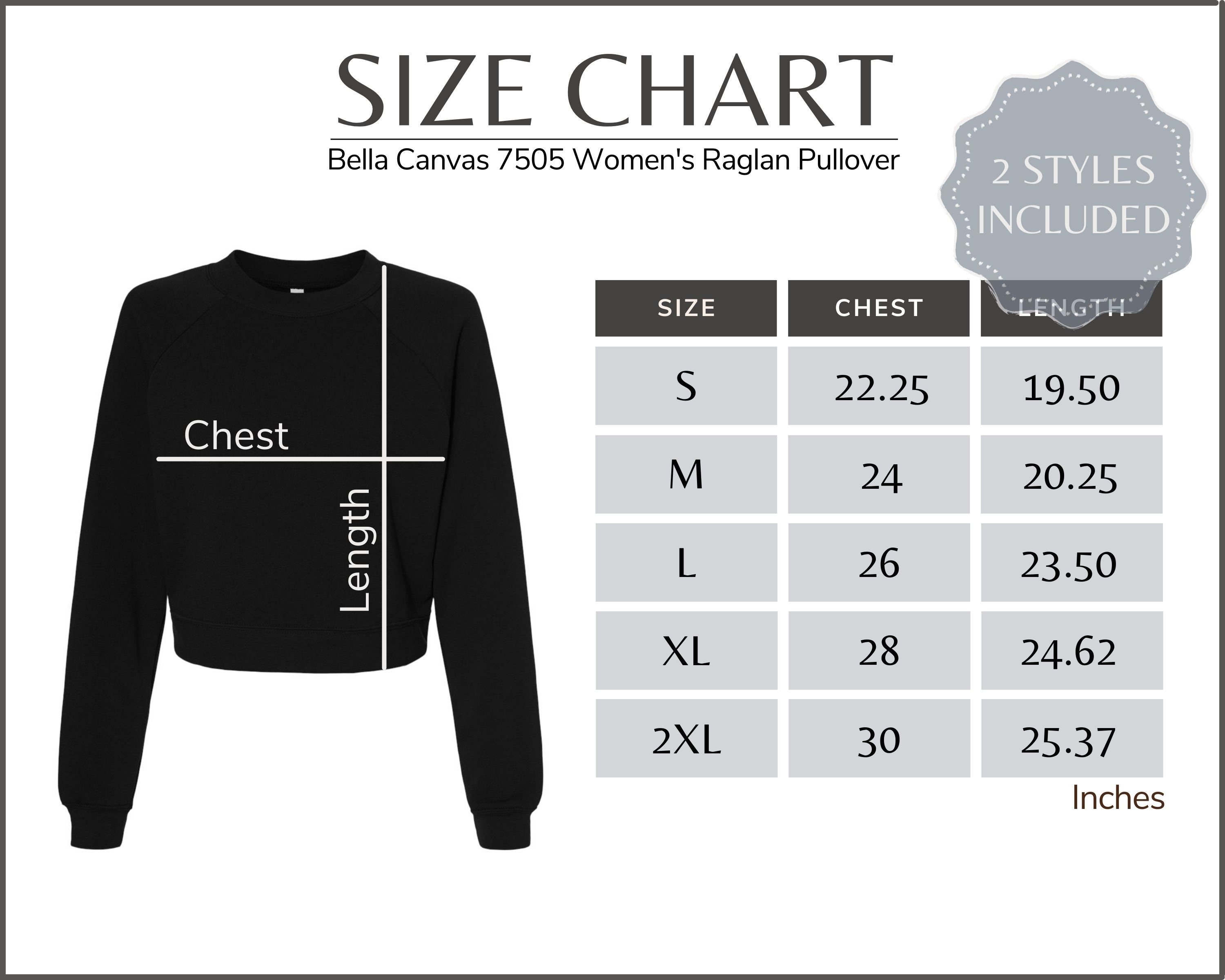 Bella Canvas 7505 Size Chart 7505 Women's Raglan - Etsy