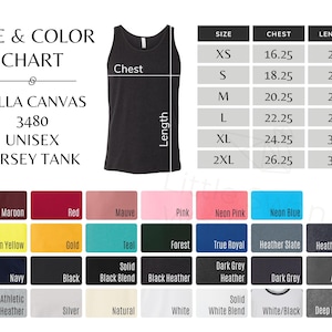 Tabla de colores Bella Canvas 3480, guía de colores y tallas de camisetas unisex BC: todos los colores