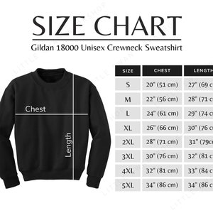 Gildan 18000 Sweatshirt Size Chart: Imperial & Metric (digital Download