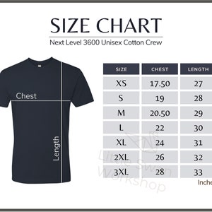 Next Level 3600 Size Chart Next Level 3600 Unisex Crew Size - Etsy